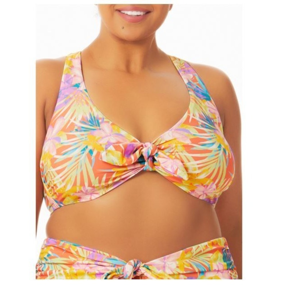 NEW Time & Tru Tropical Tie Front Bikini Swim Top Bralette Plus sz 3X 24w-26w